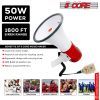 5 CORE Megaphone Bull Horn 50W Rechargeable Loud Siren Noise Maker Professional Speaker PA System w Recording USB for Coaches Sport Speeches Crowd Con