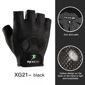 Breathable Fitness Gloves Gym Weightlifting Yoga Bodybuilding Training Sports Thin Non-slip Half Finger Cycling Gloves Equipment (Ships From: China, Color: Black L)