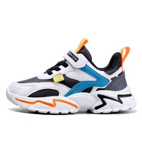 Kids Casual Shoes Boy Girl Sneaker Breathable Mesh Fleece Waterproof Leather Sport Middle Big Children Campus Outdoor Light Cozy (Color: Orange(Leather upper), size: 32)