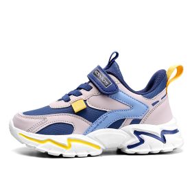 Kids Casual Shoes Boy Girl Sneaker Breathable Mesh Fleece Waterproof Leather Sport Middle Big Children Campus Outdoor Light Cozy (Color: Blue (Leather upper), size: 37)