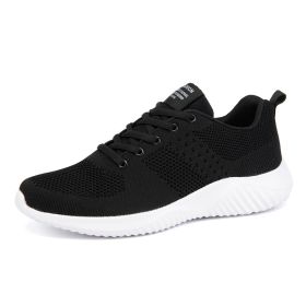 Men Walking Sports Shoes Lightweight Breathable Sneakers Male Knitting Outdoor Running Footwear Fashion Fitness Jogging Trainers (Color: Black, size: 45)