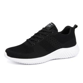 Men Walking Sports Shoes Lightweight Breathable Sneakers Male Knitting Outdoor Running Footwear Fashion Fitness Jogging Trainers (Color: Black, size: 42)