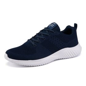 Men Walking Sports Shoes Lightweight Breathable Sneakers Male Knitting Outdoor Running Footwear Fashion Fitness Jogging Trainers (Color: Blue, size: 47)