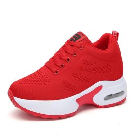 Women High Top Walking Footwear 9 Cm Wedges Sports Shoes Thick Sole Fitness Sneakers Outdoor Ladies Running Jogging Trainers (Color: Red Women Shoes, size: 34)