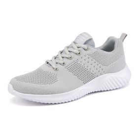 Men Walking Sports Shoes Lightweight Breathable Sneakers Male Knitting Outdoor Running Footwear Fashion Fitness Jogging Trainers (Color: Gray, size: 46)