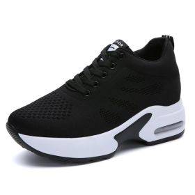 Women High Top Walking Footwear 9 Cm Wedges Sports Shoes Thick Sole Fitness Sneakers Outdoor Ladies Running Jogging Trainers (Color: Black Women Shoes, size: 37)