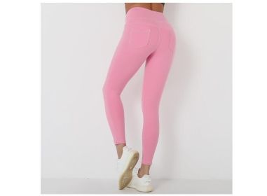 Women's High Waist Yoga Fitness Leggings Pants (Color: Pink, size: L)