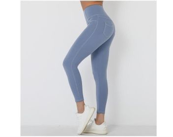 Women's High Waist Yoga Fitness Leggings Pants (Color: Blue, size: M)