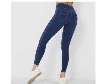 Women's High Waist Yoga Fitness Leggings Pants (Color: Navy, size: S)