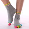 1pair Rainbow Color Non-slip Towel Bottom Yoga Socks, Cozy 5 Toes Split Knitted Calf Crew Socks, Women's Yoga Socks