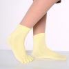 1pair Rainbow Color Non-slip Towel Bottom Yoga Socks, Cozy 5 Toes Split Knitted Calf Crew Socks, Women's Yoga Socks