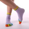 1pair Rainbow Color Non-slip Towel Bottom Yoga Socks, Cozy 5 Toes Split Knitted Calf Crew Socks, Women's Yoga Socks