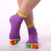 1pair Rainbow Color Non-slip Towel Bottom Yoga Socks, Cozy 5 Toes Split Knitted Calf Crew Socks, Women's Yoga Socks