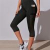 High Waist Yoga Capri Pants, Tummy Control Sports Legging Capri For Women With Out Pockets And Mesh Design