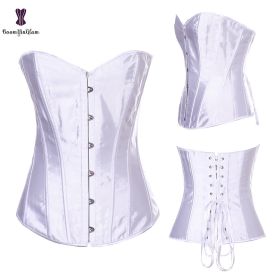 Sexy Women Steampunk Clothing Gothic Plus Size Corsets Lace Up Boned Overbust Bustier Waist Cincher Body Shaper Corselet S-6XL (Color: 818 white, size: L)