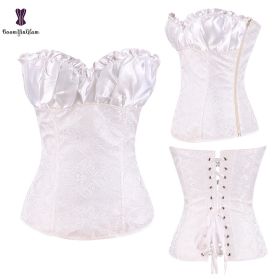 Sexy Women Steampunk Clothing Gothic Plus Size Corsets Lace Up Boned Overbust Bustier Waist Cincher Body Shaper Corselet S-6XL (Color: 864 white, size: XL)