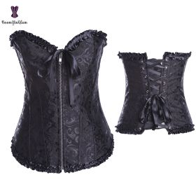 Sexy Women Steampunk Clothing Gothic Plus Size Corsets Lace Up Boned Overbust Bustier Waist Cincher Body Shaper Corselet S-6XL (Color: 819 black, size: M)