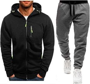 Mens 2 Piece Tracksuit Zipper Cardigan Hoodie Pants Sport Suit Running Jogging Athletic Casual Tracksuit Set (Color: black2, size: S)