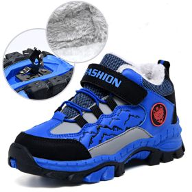 FLARUT Kids Winter Shoes Boys Hiking Shoes Plus Fur Warm Sport Running Shoes Waterproof Non-slip Outdoor Soft Climbing Sneakers (Color: blue snow boot boy, size: 5.5)