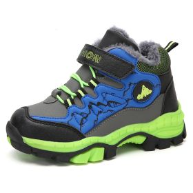 FLARUT Kids Winter Shoes Boys Hiking Shoes Plus Fur Warm Sport Running Shoes Waterproof Non-slip Outdoor Soft Climbing Sneakers (Color: green winter shoes, size: 12.5)