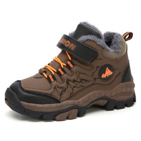 FLARUT Kids Winter Shoes Boys Hiking Shoes Plus Fur Warm Sport Running Shoes Waterproof Non-slip Outdoor Soft Climbing Sneakers (Color: brown winter shoes, size: 4.5)