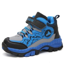 FLARUT Kids Winter Shoes Boys Hiking Shoes Plus Fur Warm Sport Running Shoes Waterproof Non-slip Outdoor Soft Climbing Sneakers (Color: blue winter shoes, size: 3)