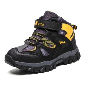 Winter Children Shoes Hiking Shoes Non-slip Sports Shoes Warm Outdoor Boys Boots Teenagers Mountain Climbing Trekking Sneakers (Color: Yellow Hiking Shoes, size: 7)