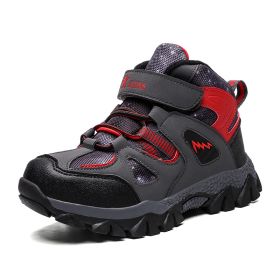 Winter Children Shoes Hiking Shoes Non-slip Sports Shoes Warm Outdoor Boys Boots Teenagers Mountain Climbing Trekking Sneakers (Color: Red Hiking Shoes, size: 4.5)