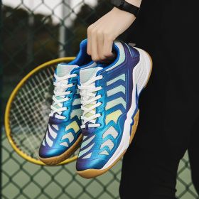 Men Women Badminton Shoes Light Weight Tennis Sneakers Ladies Badminton Sneakers Comfortable Volleyball Shoes for Couples (Color: Blue, size: 38)