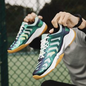 Men Women Badminton Shoes Light Weight Tennis Sneakers Ladies Badminton Sneakers Comfortable Volleyball Shoes for Couples (Color: Green, size: 42)