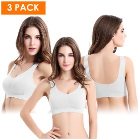 3 Pack Sport Bras For Women Seamless Wire free Bra Light Support Tank Tops For Fitness Workout Sports Yoga Sleep Wearing (Color: WH_WH_WH, size: XL)