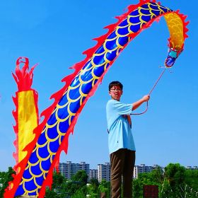 Lightweight Dragon Poi with 3D Dragon Head & Swing Rope Combo for Kids and Beginners, Flowy Dragon Ribbon Streamer Outdoor Fitness Golden Dragon Stage (Color: Golden Blue, size: 16.4 FT)