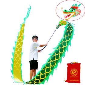 Lightweight Dragon Poi with 3D Dragon Head & Swing Rope Combo for Kids and Beginners, Flowy Dragon Ribbon Streamer Outdoor Fitness Golden Dragon Stage (Color: Golden Green, size: 16.4 FT)