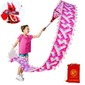 Lightweight Dragon Poi with 3D Dragon Head & Swing Rope Combo for Kids and Beginners, Flowy Dragon Ribbon Streamer Outdoor Fitness Golden Dragon Stage (Color: Pink Magic Cloud, size: 16.4 FT)