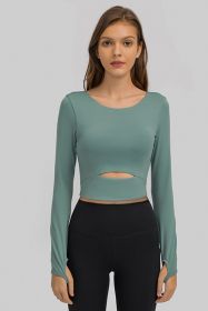 Cut Out Front Crop Yoga Tee (Color: Teal, size: 8)