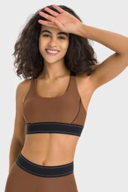 Contrast Sports Bra (Color: Chocolate, size: 4)