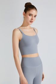 Scoop Neck Sports Bra (Color: Gray Dawn, size: M)