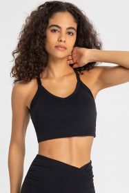 Crisscross Back V-Neck Sports Bra (Color: Black, size: 10)