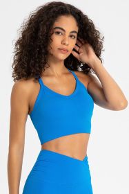 Crisscross Back V-Neck Sports Bra (Color: Sky Blue, size: 6)