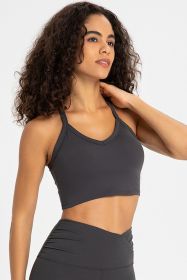 Crisscross Back V-Neck Sports Bra (Color: Dark Gray, size: 6)