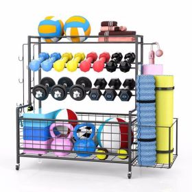 Yoga mat holder, yoga mat storage rack, home gym storage strap hook and wheels black (Color: As Picture)