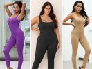 Women Yoga Romper Workout Ribbed Sleeveless Sport Stretch Jumpsuit Playsuit