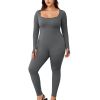 Womens Yoga Jumpsuits Workout Ribbed Long Sleeve Sport Jumpsuits