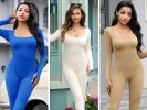 Womens Yoga Jumpsuits Workout Ribbed Long Sleeve Sport Jumpsuits