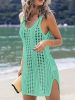 Solid Color Hollow Out Dress Without Bikini, V Neck See Through Split Crochet Cover Up Dress, Women's Swimwear & Clothing